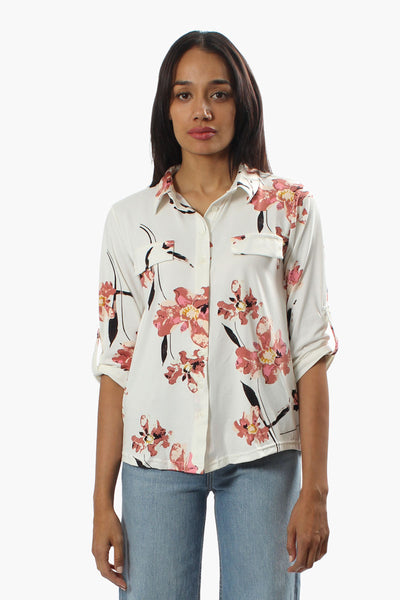 Majora Floral Roll Up Sleeve Shirt - White - Womens Shirts & Blouses - Fairweather