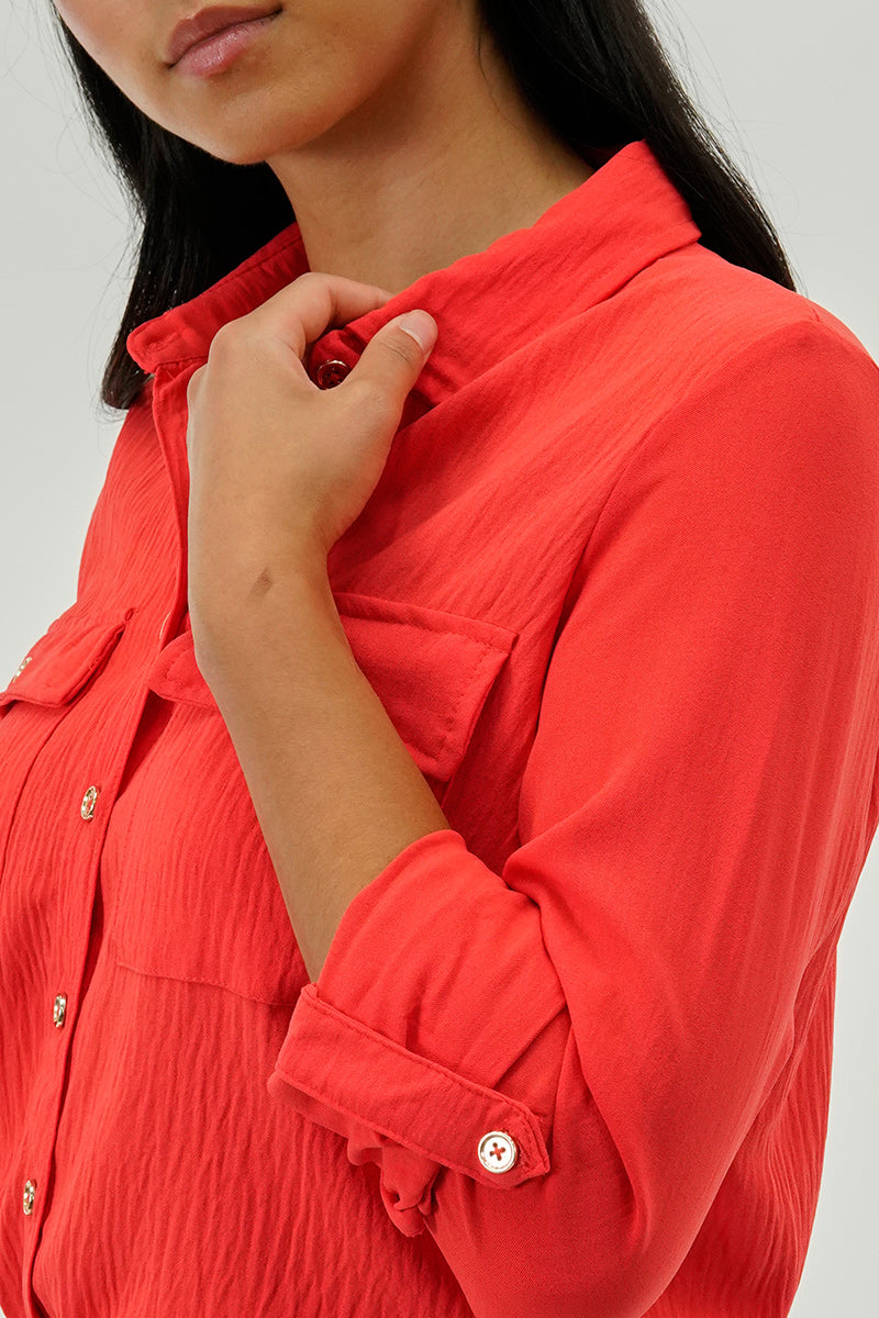 International INC Company Button Down Utility Pocket Blouse - Coral - Womens Shirts & Blouses - Fairweather