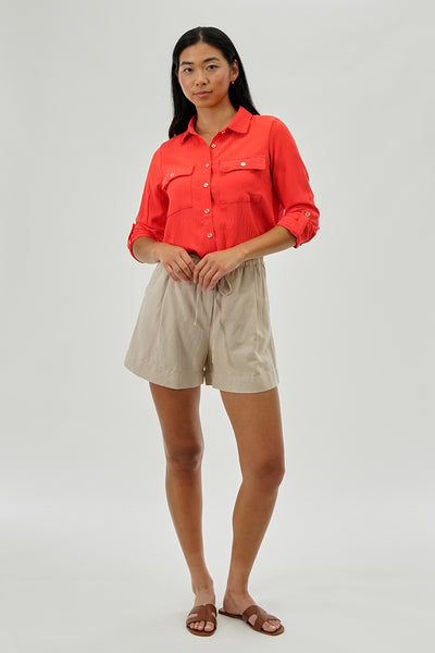 International INC Company Button Down Utility Pocket Blouse - Coral - Womens Shirts & Blouses - Fairweather