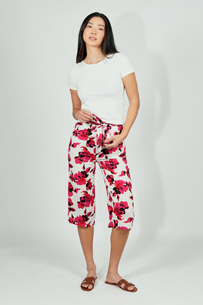 International INC Company Belted Floral Culotte Pants - White - Womens Pants - Fairweather