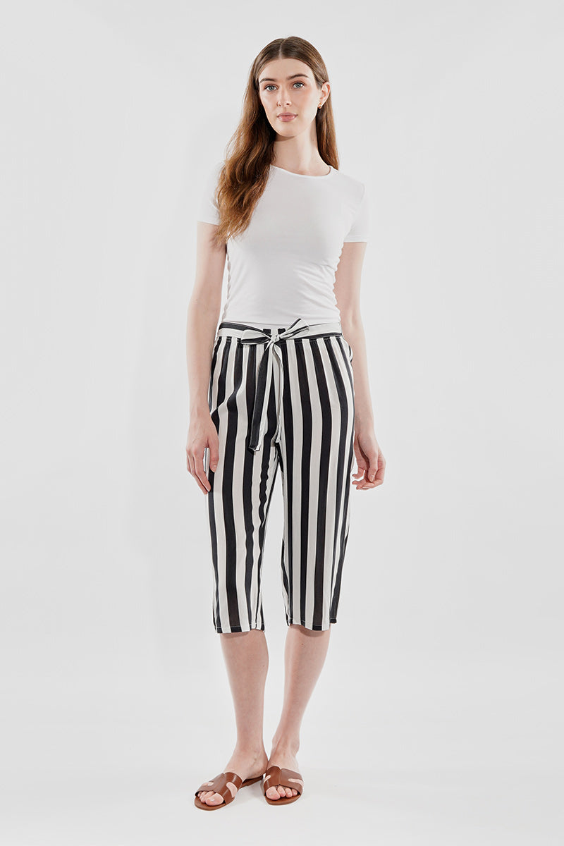 Stylexchange Striped Belted Culotte Pants - Black