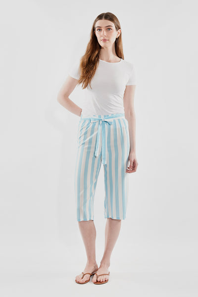 Stylexchange Striped Belted Culotte Pants - Aqua