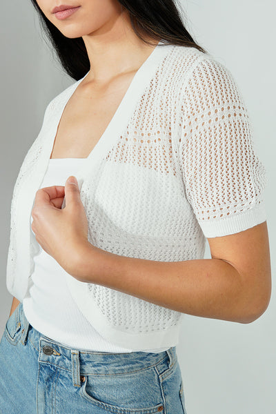 Beechers Brook Open Crochet Shrug Cardigan - White - Womens Cardigans - Fairweather