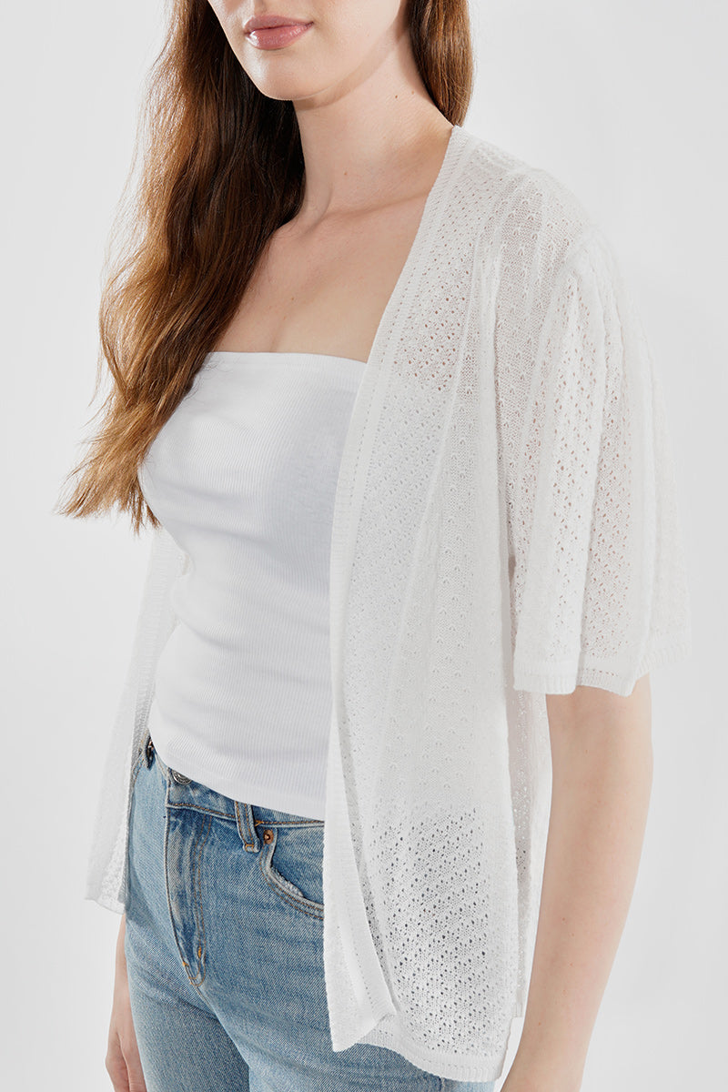 Beechers Brook Short Sleeve Open Shrug Cardigan - White - Womens Cardigans - Fairweather