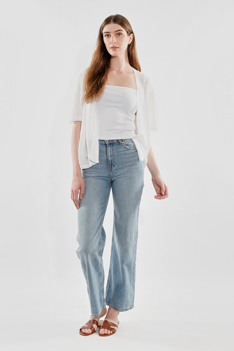 Beechers Brook Short Sleeve Open Shrug Cardigan - White - Womens Cardigans - Fairweather