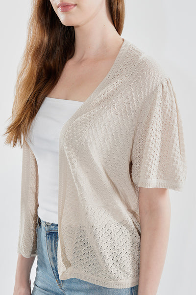 Beechers Brook Short Sleeve Open Shrug Cardigan - Beige