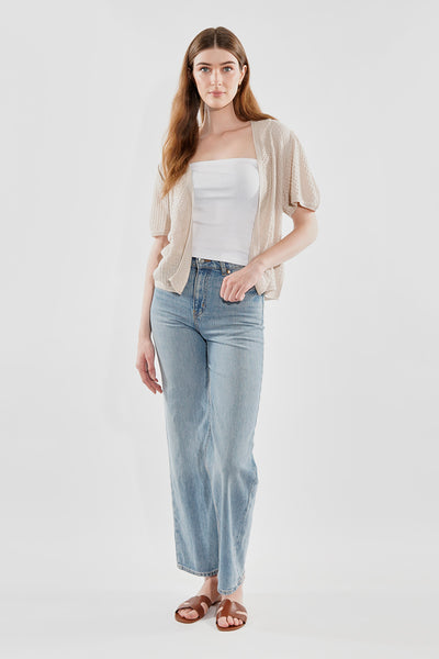 Beechers Brook Short Sleeve Open Shrug Cardigan - Beige