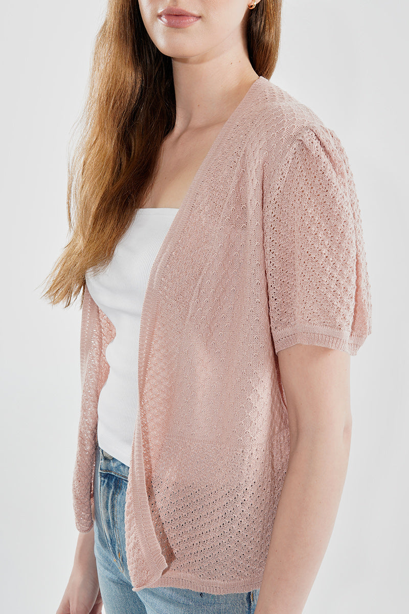 Beechers Brook Short Sleeve Open Shrug Cardigan - Blush