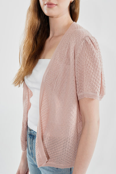 Beechers Brook Short Sleeve Open Shrug Cardigan - Blush