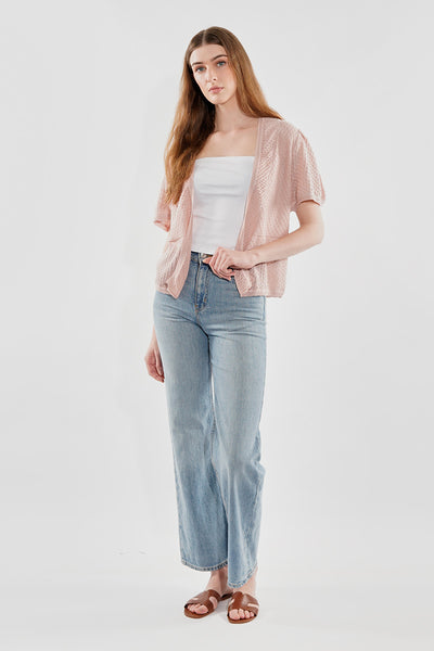 Beechers Brook Short Sleeve Open Shrug Cardigan - Blush