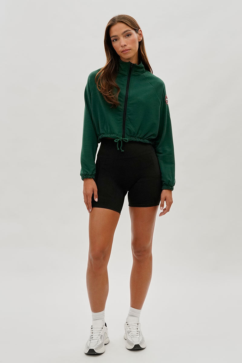 Fahrenheit Cropped Drawstring Lightweight Jacket - Green - Womens Lightweight Jackets - Fairweather