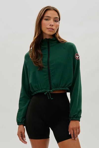 Fahrenheit Cropped Drawstring Lightweight Jacket - Green - Womens Lightweight Jackets - Fairweather