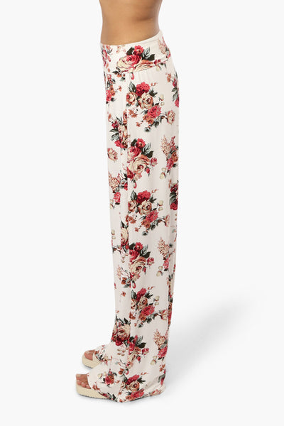 Urbanology Floral Foldover Waist Pants - White - Womens Pants - Fairweather