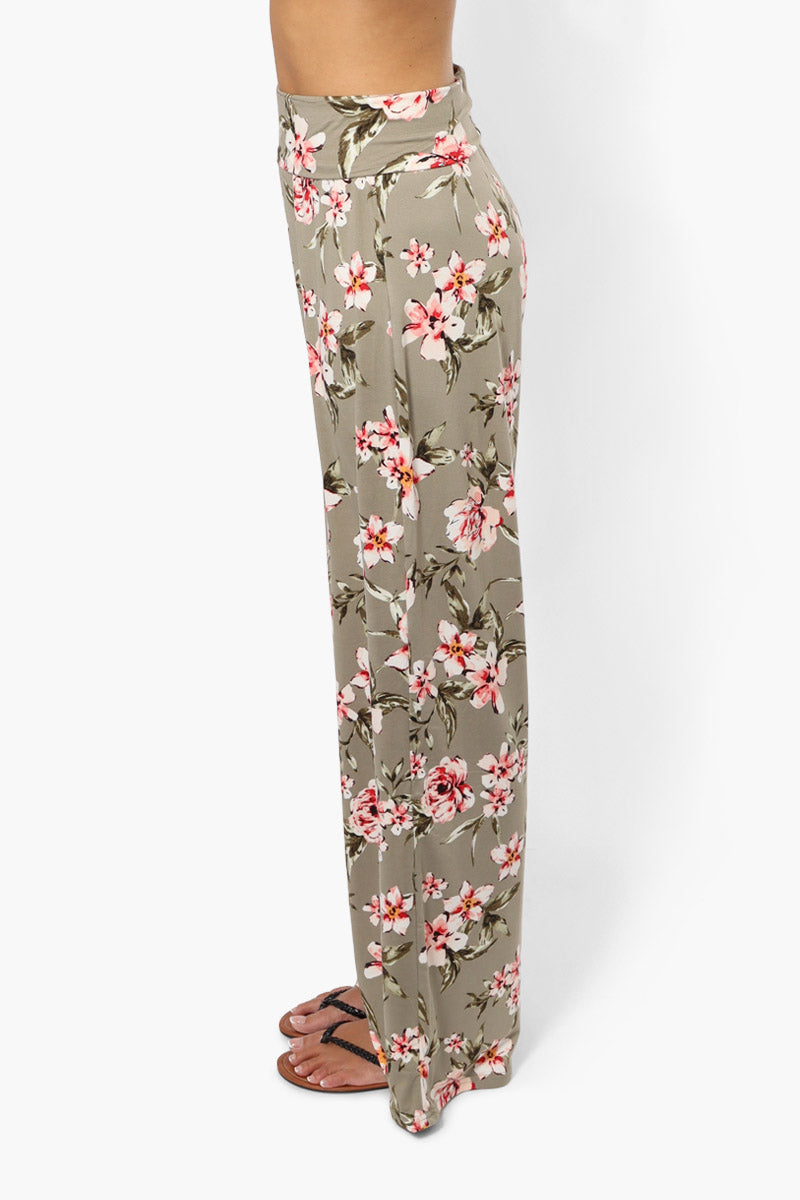 Urbanology Floral Foldover Waist Pants - Olive - Womens Pants - Fairweather