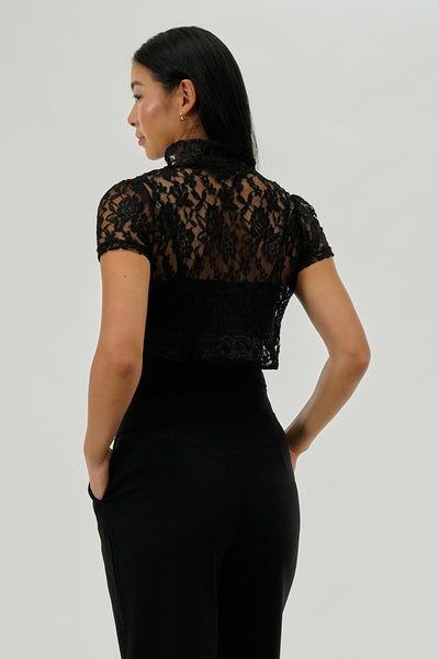 Impress Floral Lace Cardigan - Black