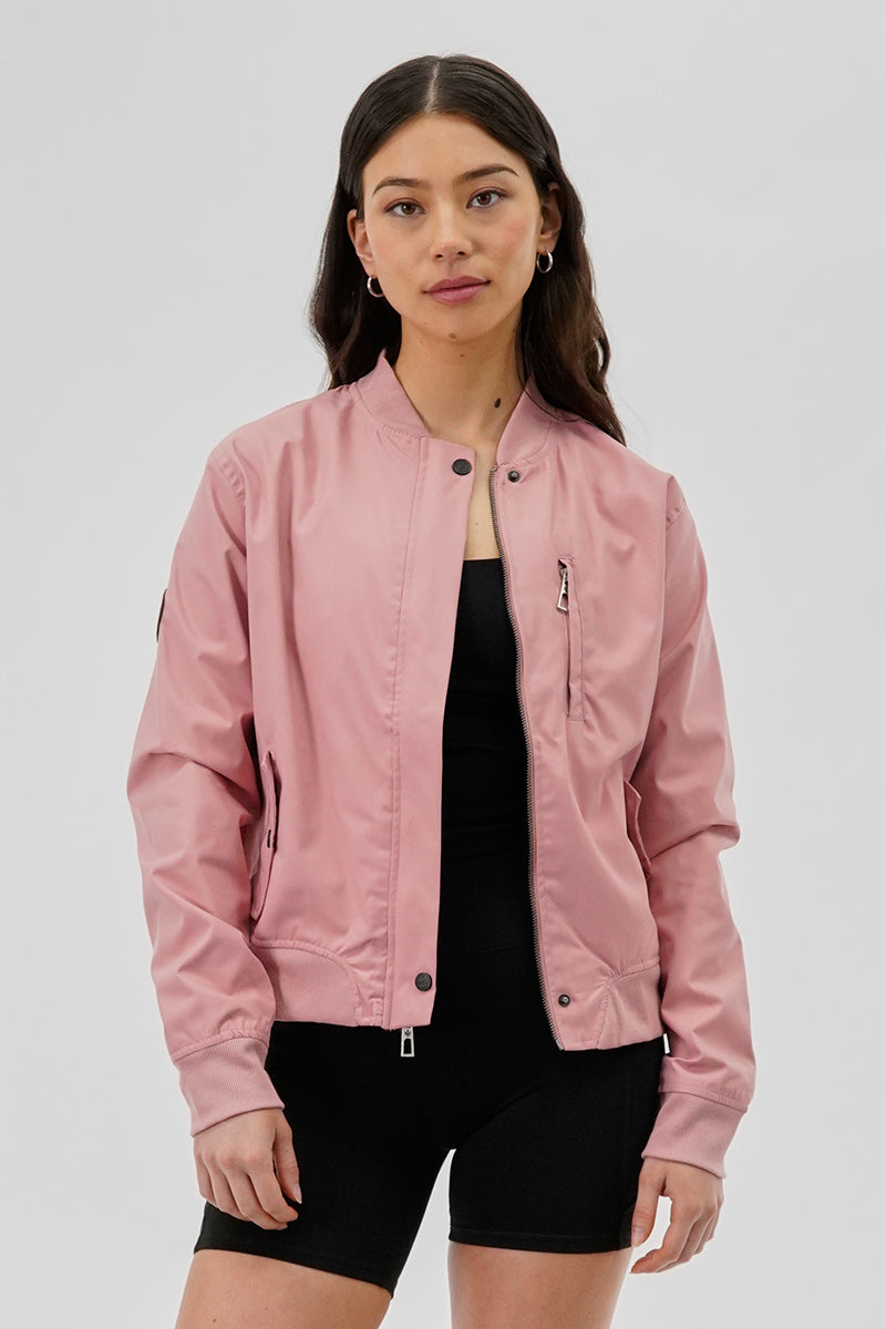 Canada Weather Gear Basic Zip Up Bomber Lightweight Jacket - Pink - Womens Lightweight Jackets - Fairweather