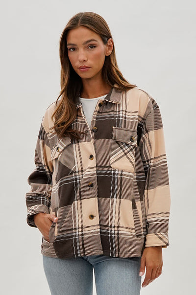 Canada Weather Gear Plaid Button Up Lightweight Jacket - Beige - Womens Lightweight Jackets - Fairweather