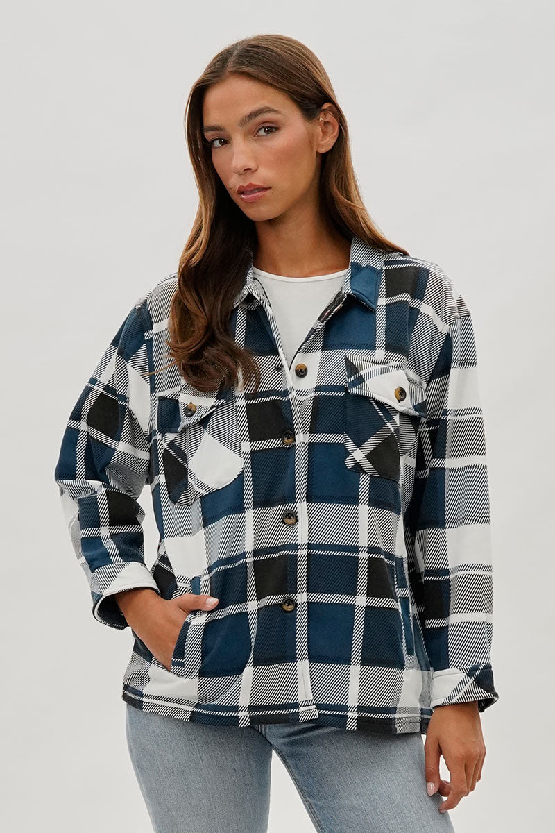 Canada Weather Gear Plaid Button Up Lightweight Jacket - Teal - Womens Lightweight Jackets - Fairweather
