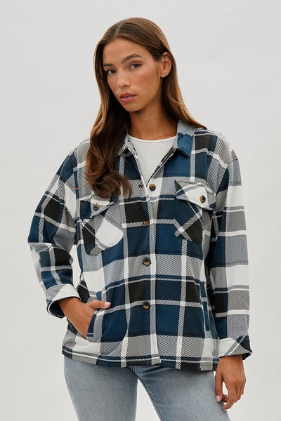 Canada Weather Gear Plaid Button Up Lightweight Jacket - Teal - Womens Lightweight Jackets - Fairweather