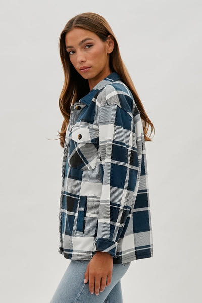 Canada Weather Gear Plaid Button Up Lightweight Jacket - Teal - Womens Lightweight Jackets - Fairweather
