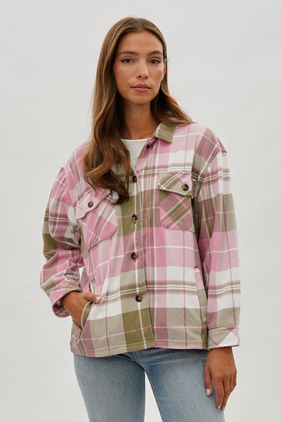 Canada Weather Gear Plaid Button Up Lightweight Jacket - Pink - Womens Lightweight Jackets - Fairweather