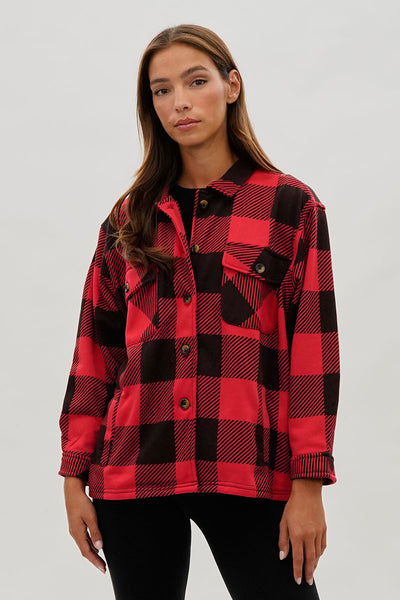 Canada Weather Gear Plaid Button Up Lightweight Jacket - Red - Womens Lightweight Jackets - Fairweather