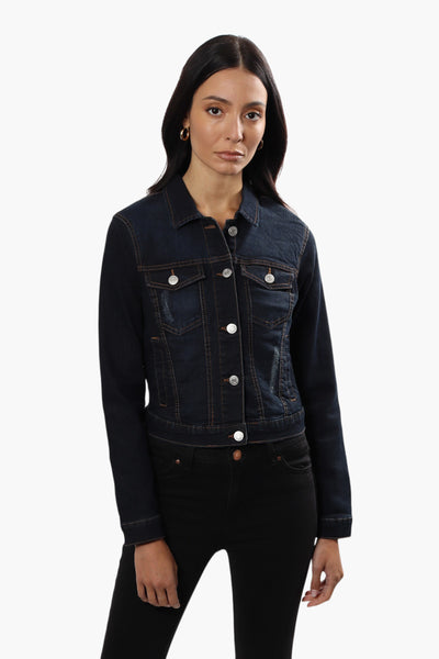 Button Front Cropped Denim Jacket - Navy - Womens Denim Jackets & Vests - Fairweather