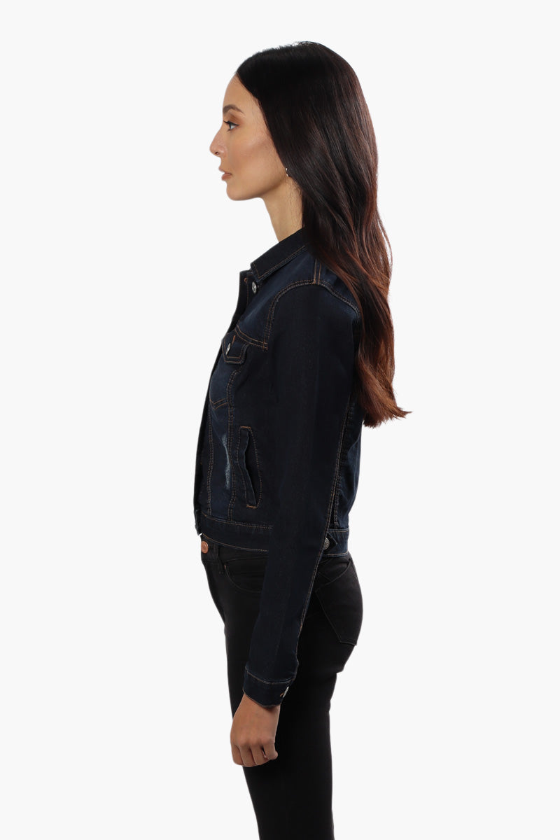 Button Front Cropped Denim Jacket - Navy - Womens Denim Jackets & Vests - Fairweather