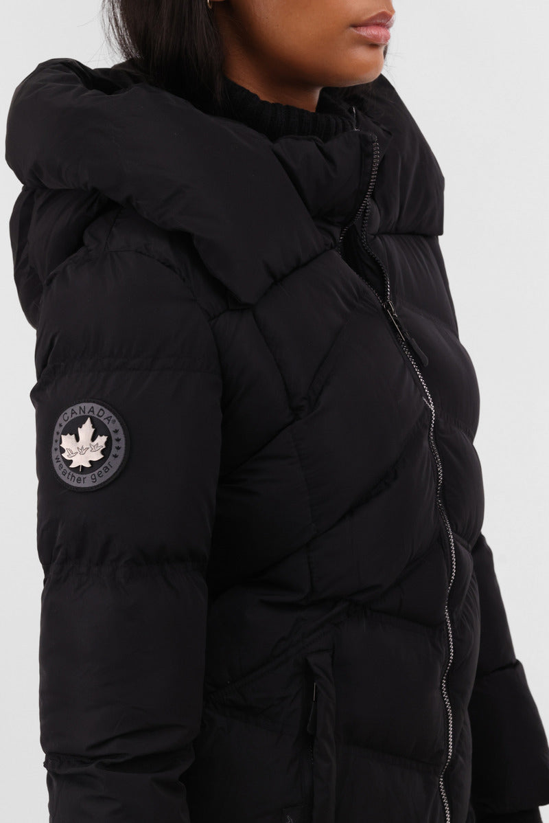 Canada Weather Gear Chevron Quilted Parka Jacket - Black