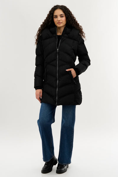 Canada Weather Gear Chevron Quilted Parka Jacket - Black - Womens Parka Jackets - Fairweather
