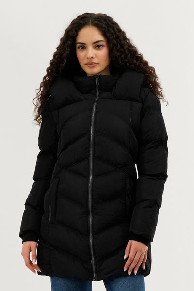 Canada Weather Gear Chevron Quilted Parka Jacket - Black - Womens Parka Jackets - Fairweather