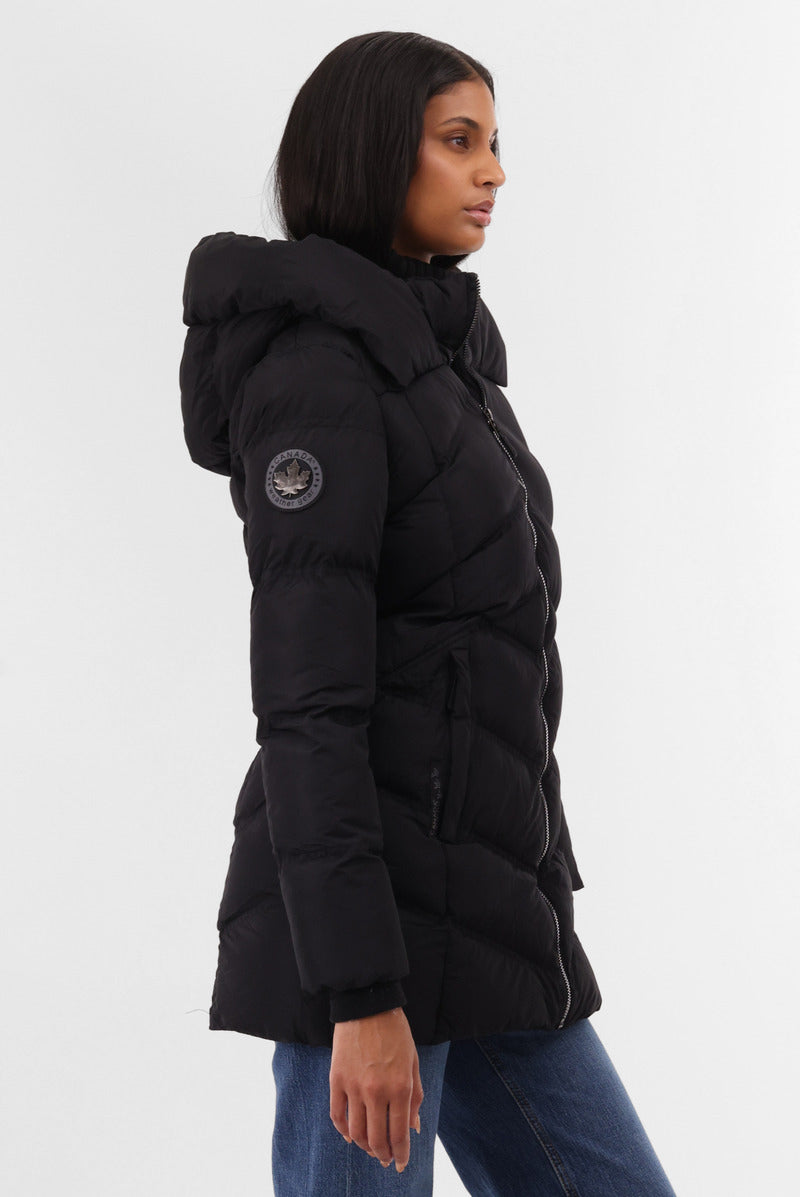 Canada Weather Gear Chevron Quilted Parka Jacket - Black