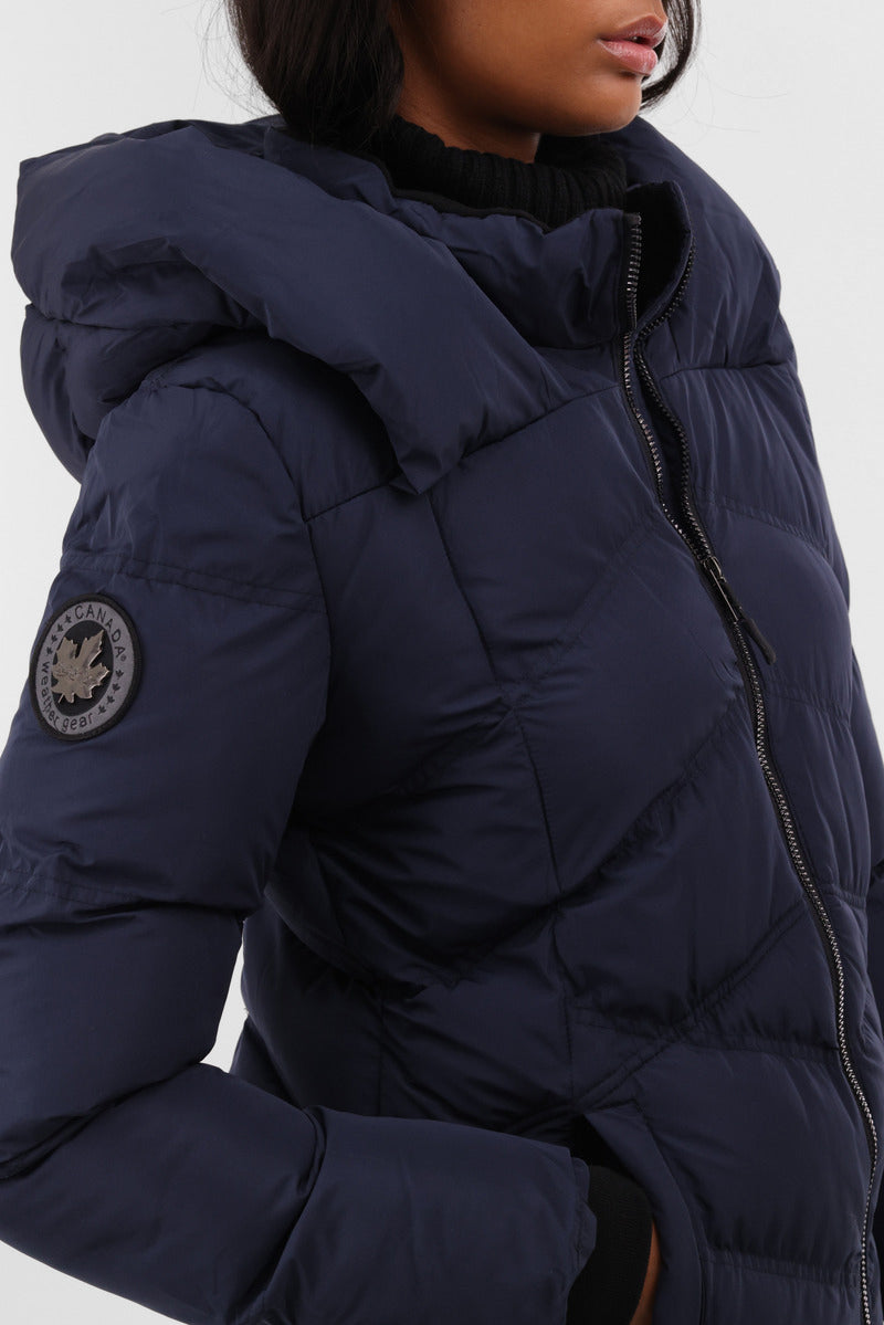 Canada Weather Gear Chevron Quilted Parka Jacket - Navy