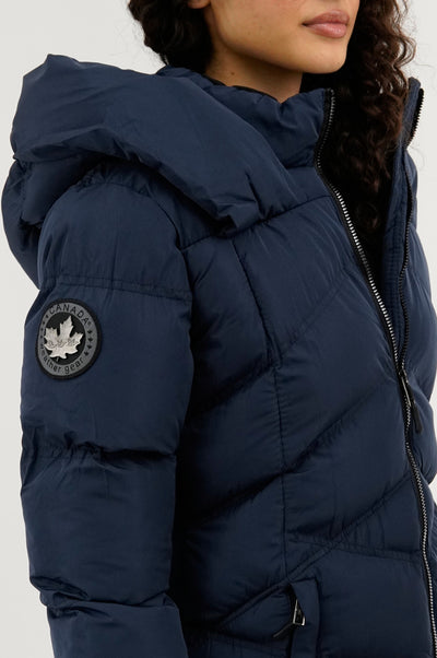 Canada Weather Gear Chevron Quilted Parka Jacket - Navy - Womens Parka Jackets - Fairweather