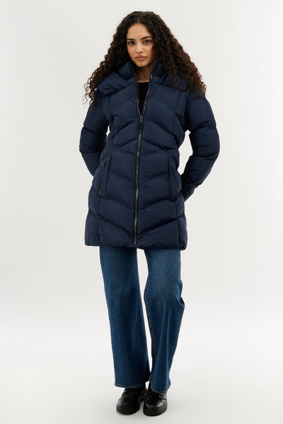 Canada Weather Gear Chevron Quilted Parka Jacket - Navy - Womens Parka Jackets - Fairweather