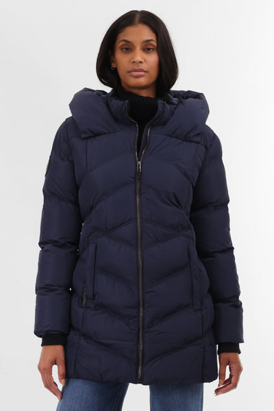 Canada Weather Gear Chevron Quilted Parka Jacket - Navy