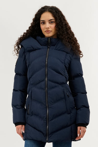 Canada Weather Gear Chevron Quilted Parka Jacket - Navy - Womens Parka Jackets - Fairweather