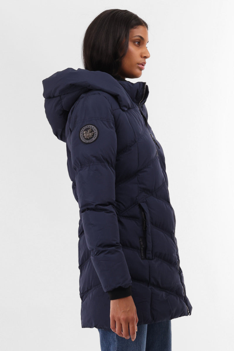 Canada Weather Gear Chevron Quilted Parka Jacket - Navy