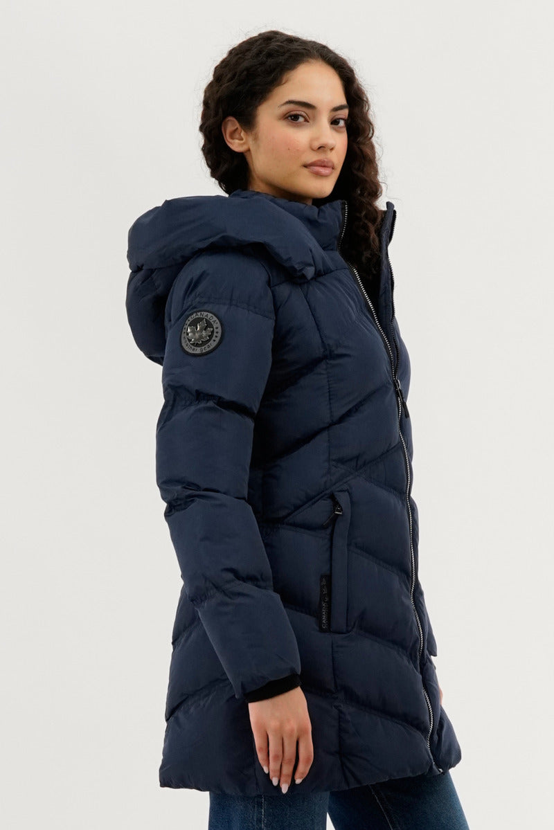 Canada Weather Gear Chevron Quilted Parka Jacket - Navy - Womens Parka Jackets - Fairweather