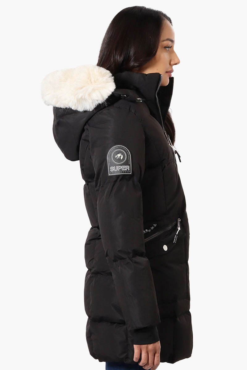 Super Triple Goose Faux Fur Thumb Hole Parka Jacket - Black - Womens Parka Jackets - Fairweather