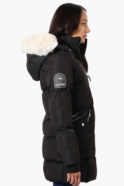 Super Triple Goose Faux Fur Thumb Hole Parka Jacket - Black - Womens Parka Jackets - Fairweather
