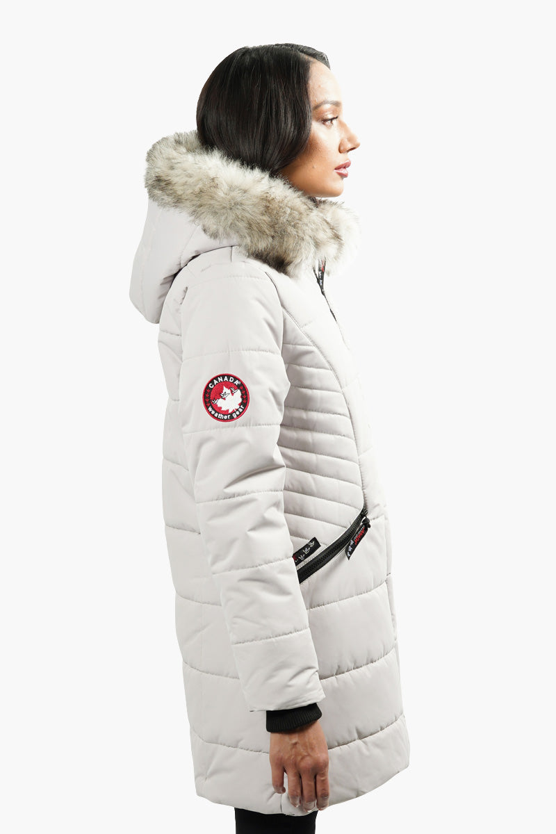 Canada Weather Gear Vegan Fur Puffer Parka Jacket - Stone - Womens Parka Jackets - Fairweather
