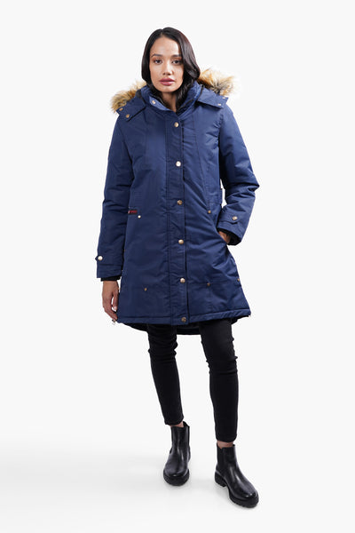 Canada Weather Gear Vegan Fur Hood Parka Jacket - Navy - Womens Parka Jackets - Fairweather