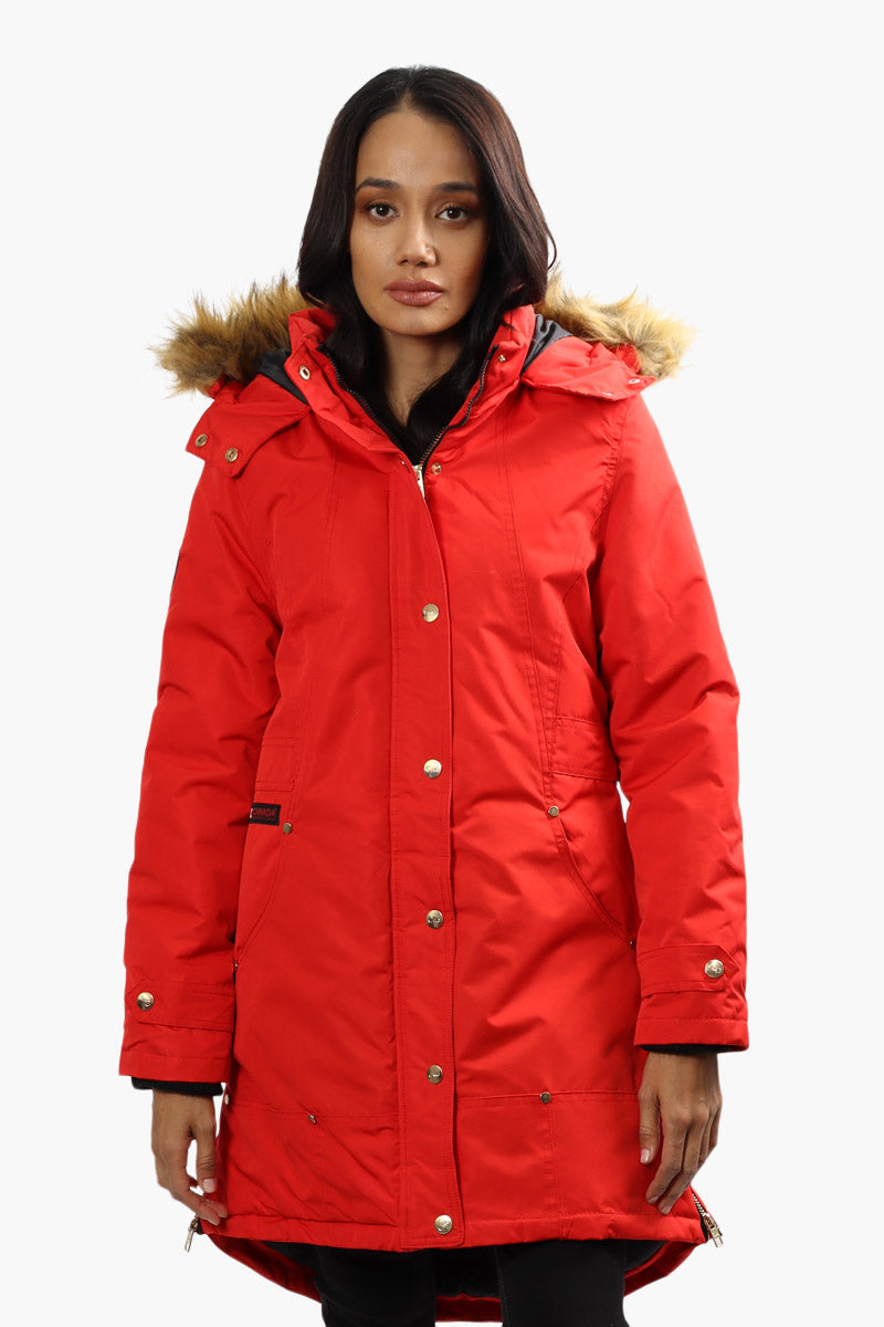 Canada Weather Gear Vegan Fur Hood Parka Jacket - Red - Womens Parka Jackets - Fairweather