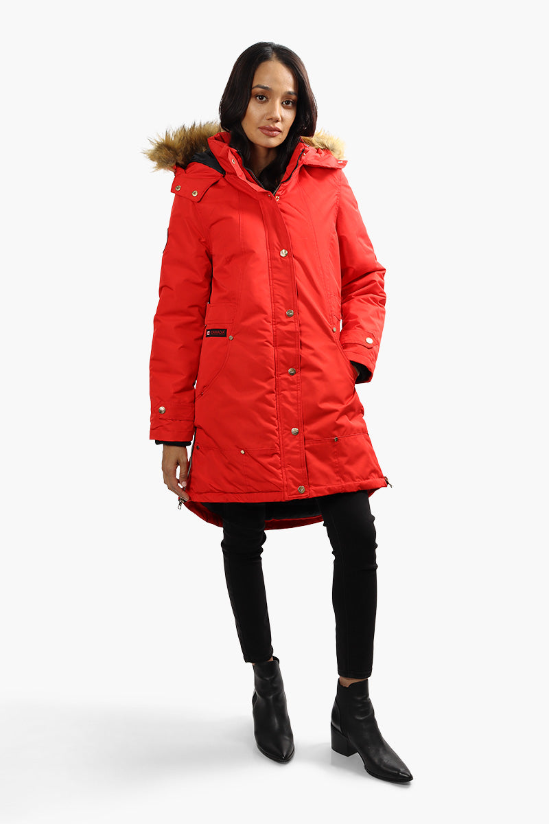 Canada Weather Gear Vegan Fur Hood Parka Jacket - Red - Womens Parka Jackets - Fairweather