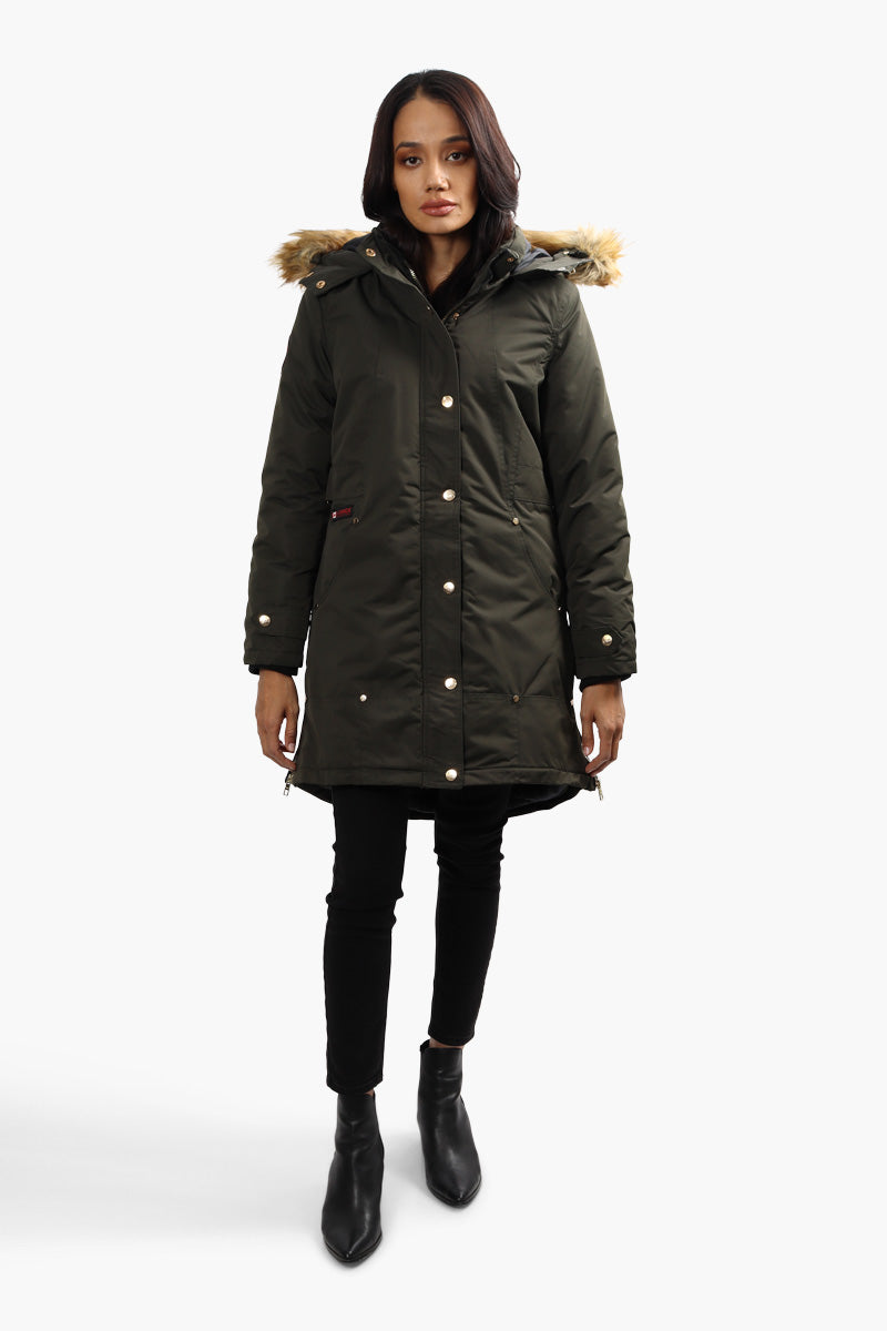 Canada Weather Gear Vegan Fur Hood Parka Jacket - Olive - Womens Parka Jackets - Fairweather