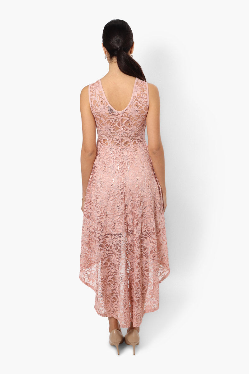 Limite High Low Lace Sequin Cocktail Dress - Pink - Womens Cocktail Dresses - Fairweather