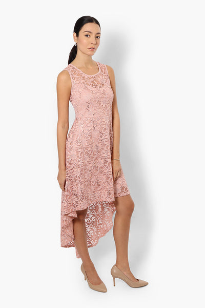 Limite High Low Lace Sequin Cocktail Dress - Pink - Womens Cocktail Dresses - Fairweather