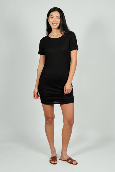 Costa Blanca Ribbed Short Sleeve Ruched Side Day Dress - Black - Womens Day Dresses - Fairweather