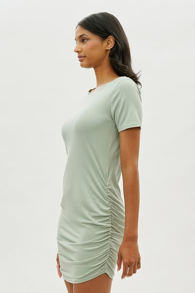 Costa Blanca Ribbed Short Sleeve Ruched Side Day Dress - Mint - Womens Day Dresses - Fairweather